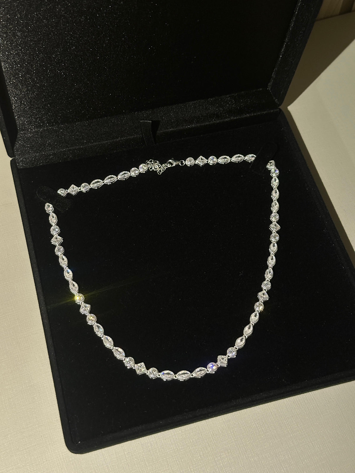 Colar Pedras Navetes 45cm PRATA 925