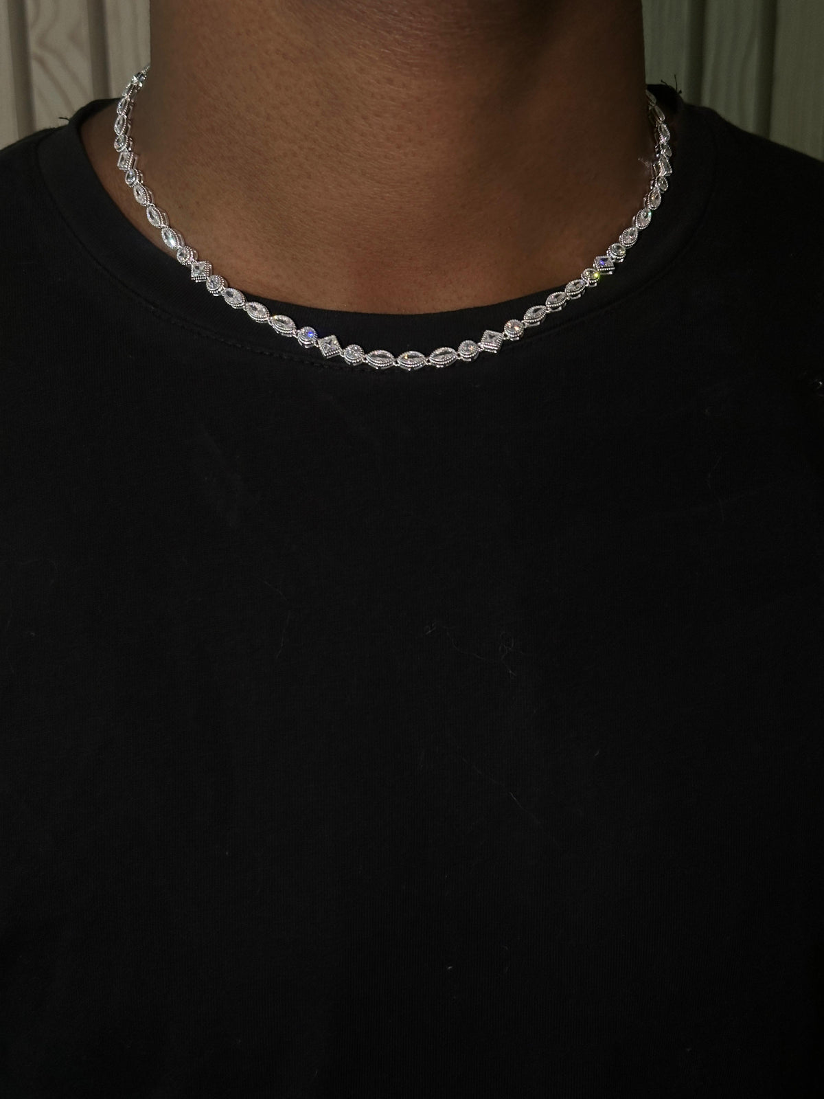 Colar Pedras Navetes 45cm PRATA 925