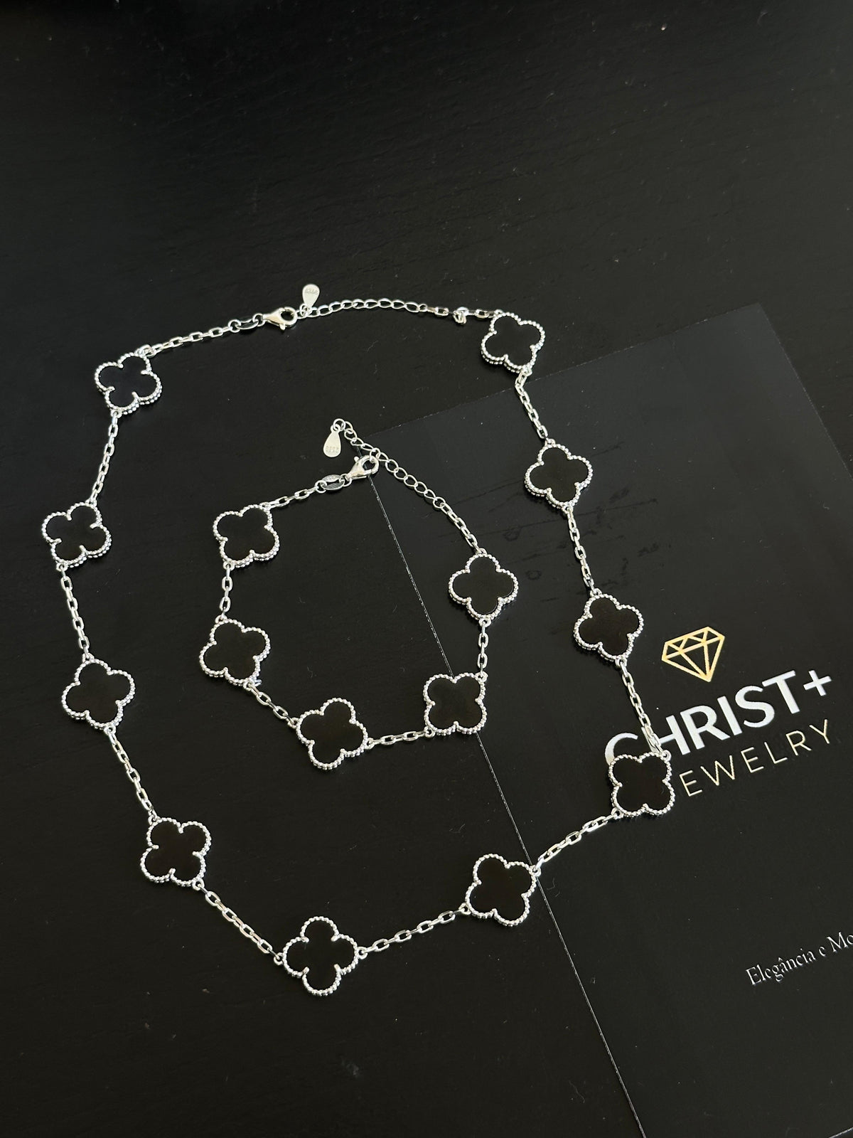 Kit Trevo Onix Prata 925