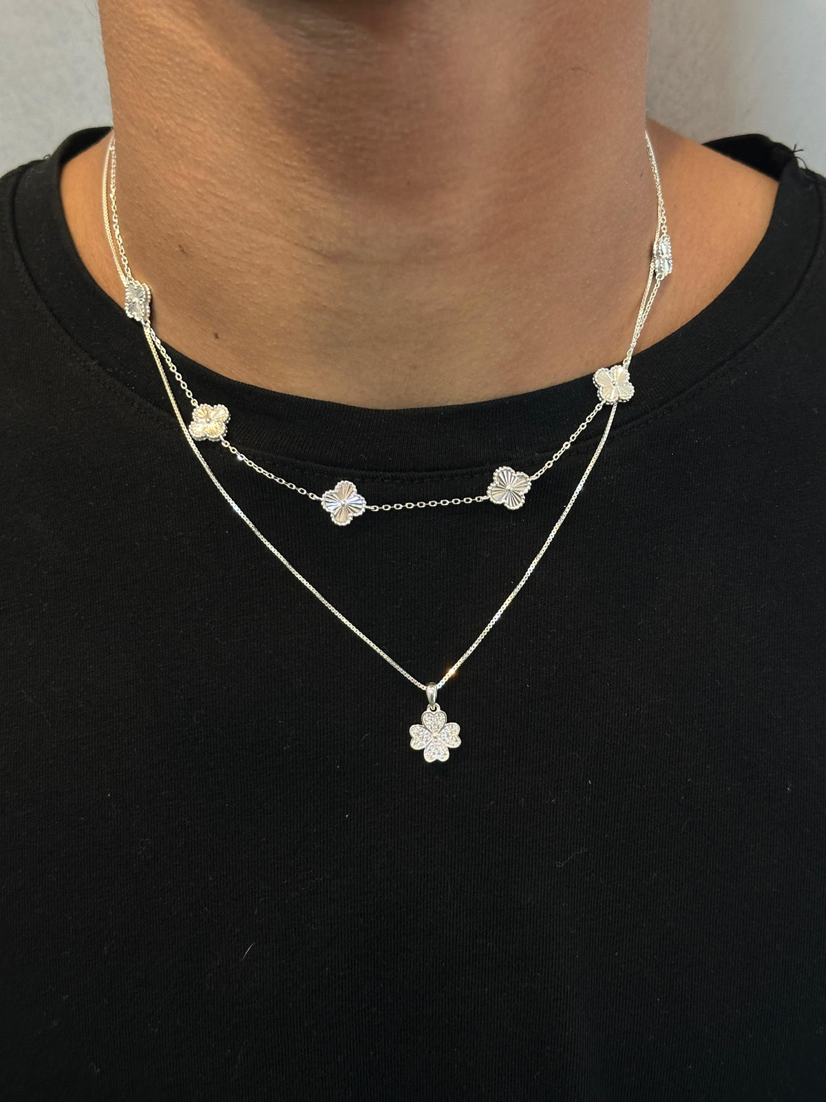 Kit Colares Trevo Diamantado PRATA 925