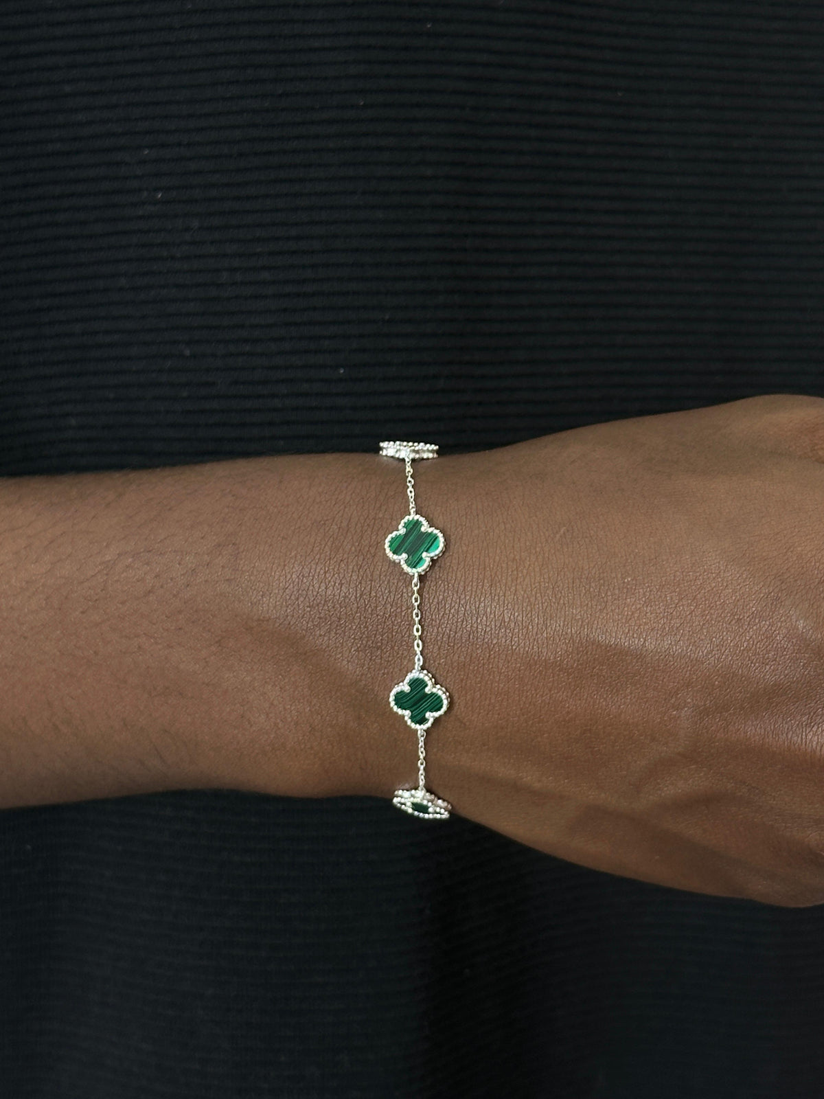 Pulseira Trevo Malaquita / PRATA 925
