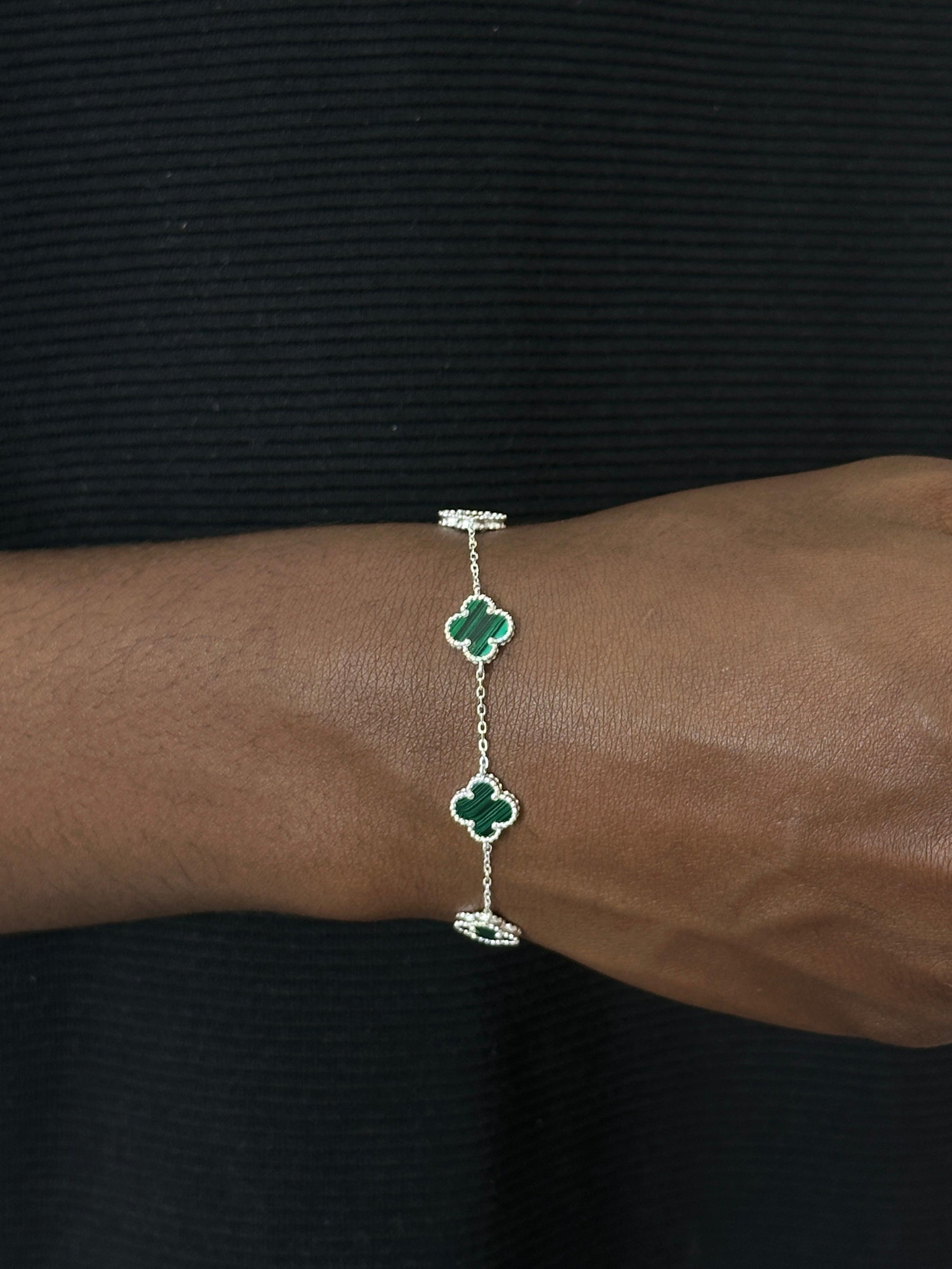 Pulseira Trevo Malaquita / PRATA 925