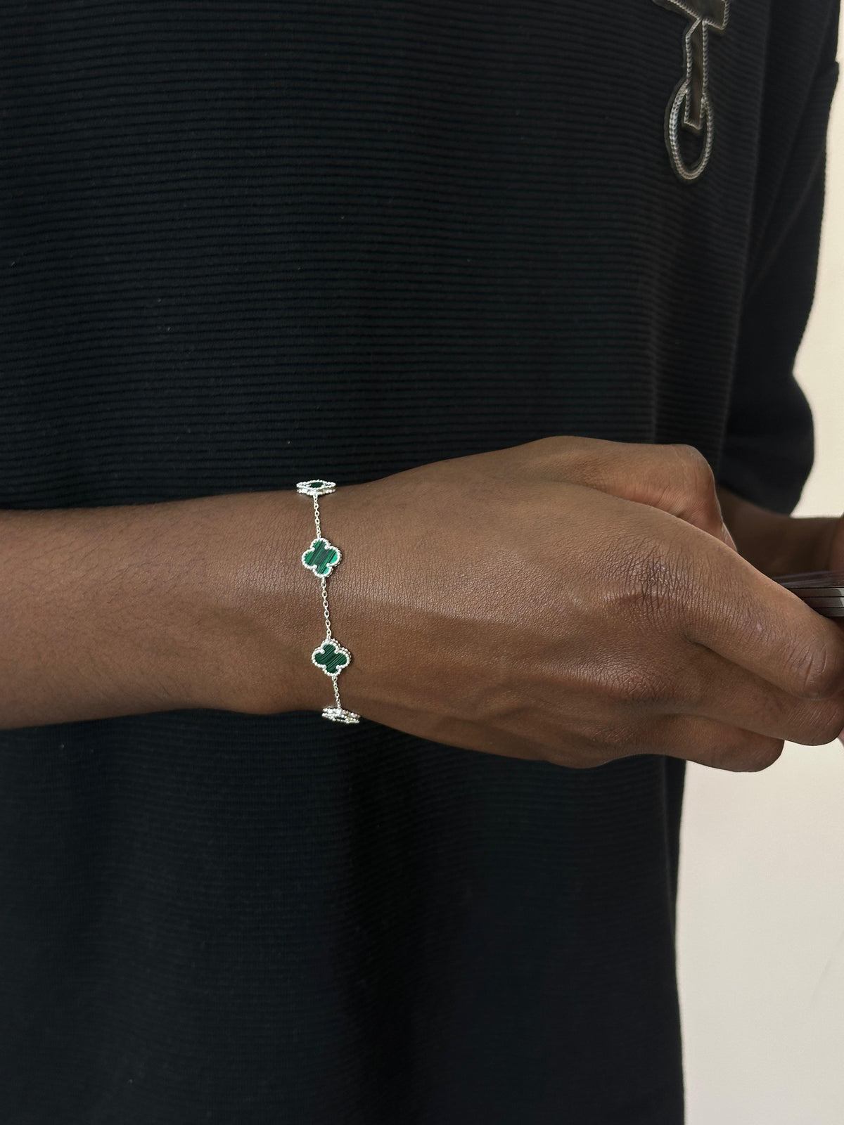 Pulseira Trevo Malaquita / PRATA 925