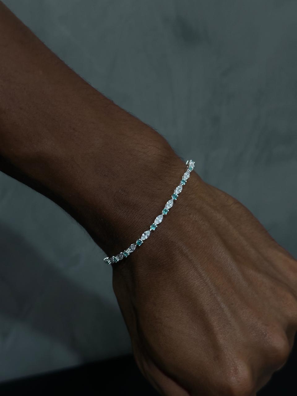 Pulseira PRATA 925 Exclusiva Navetes Verde!