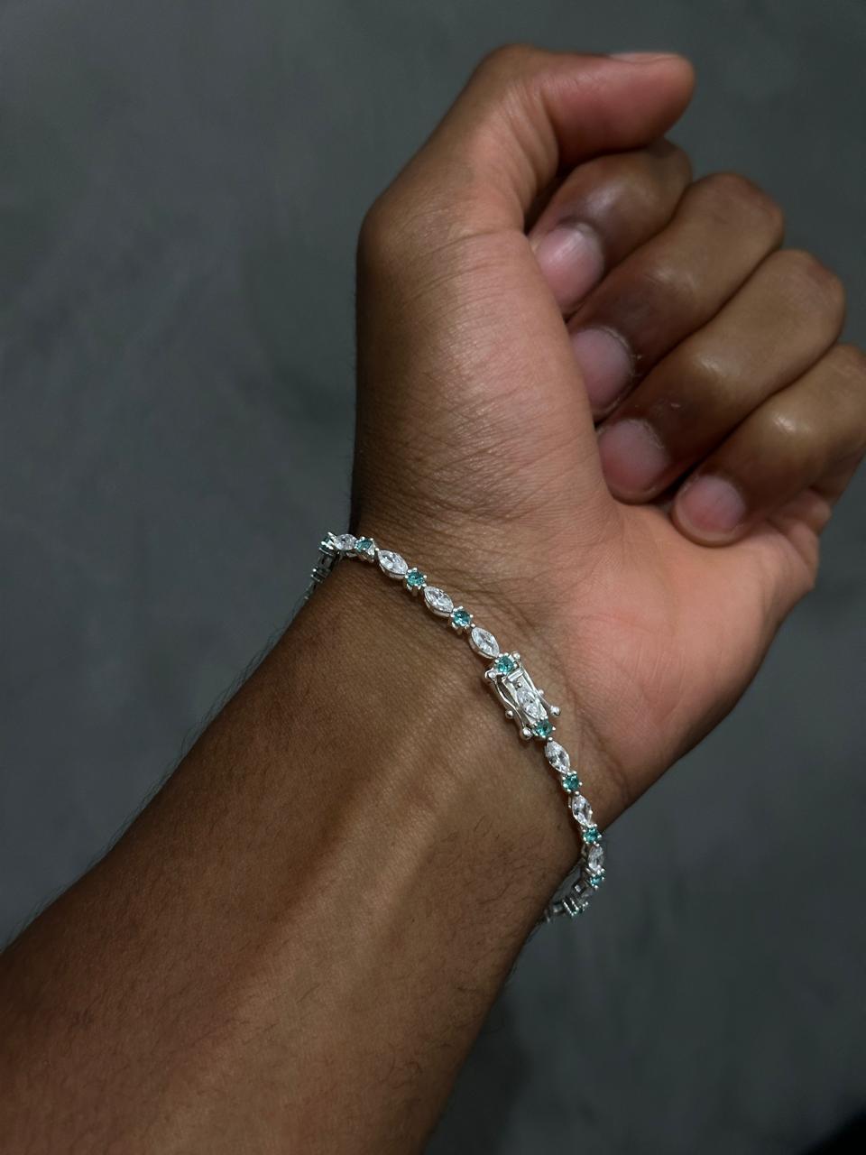 Pulseira PRATA 925 Exclusiva Navetes Verde!