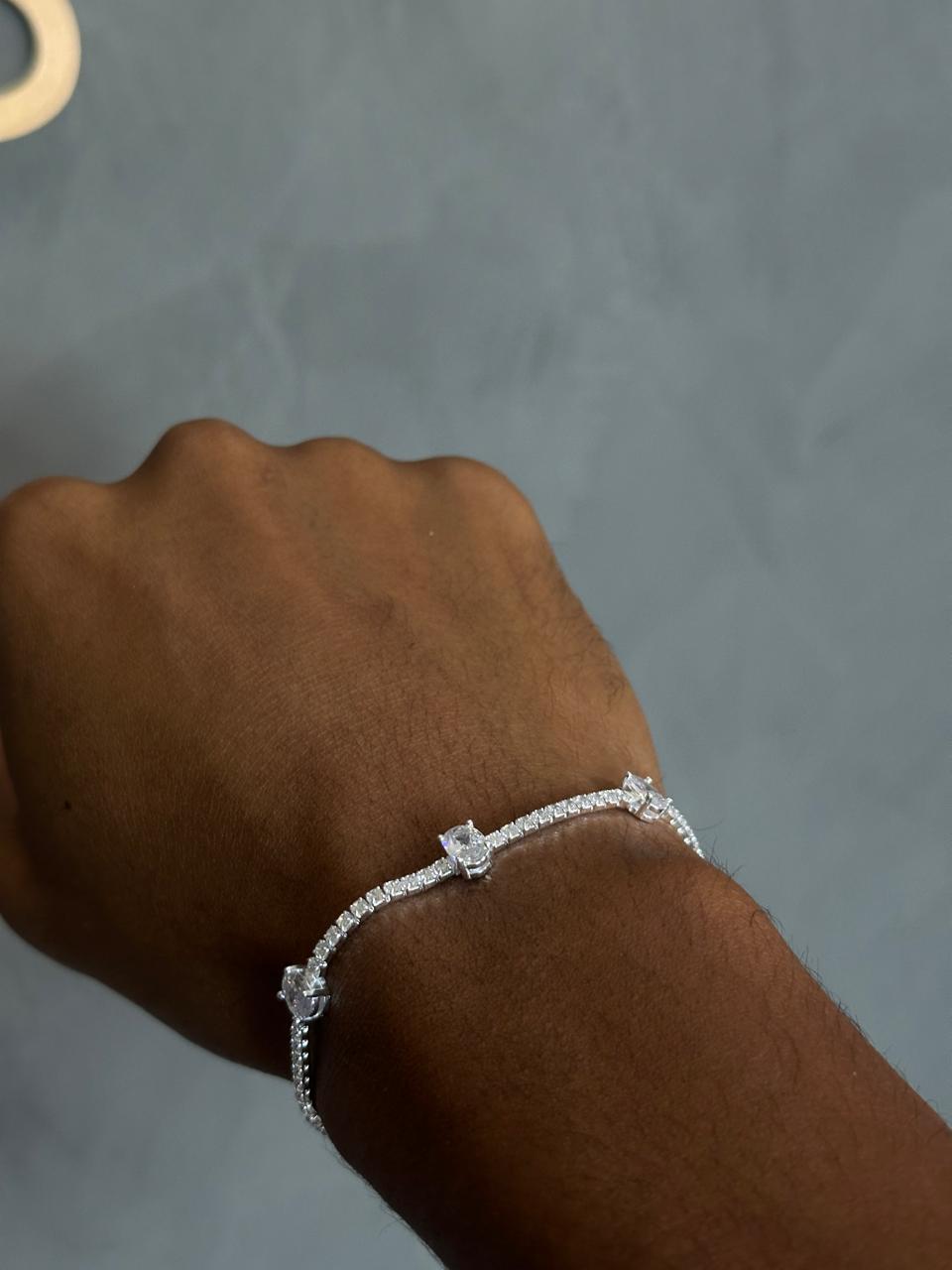 Pulseira Riviera PRATA 925 3 pedras Ovais!