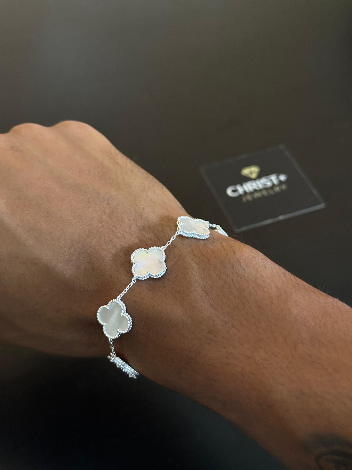 Pulseira Trevo Madrepérola 1,4cm 16+5cm