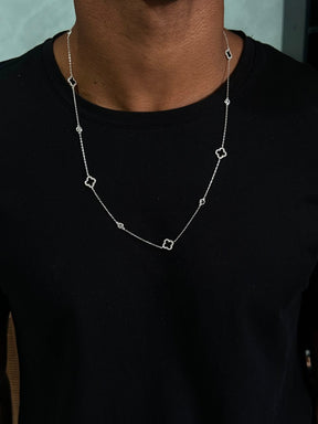 Colar Trevo 60cm Prata 925 5 Trevos Onix Ponto de Luz