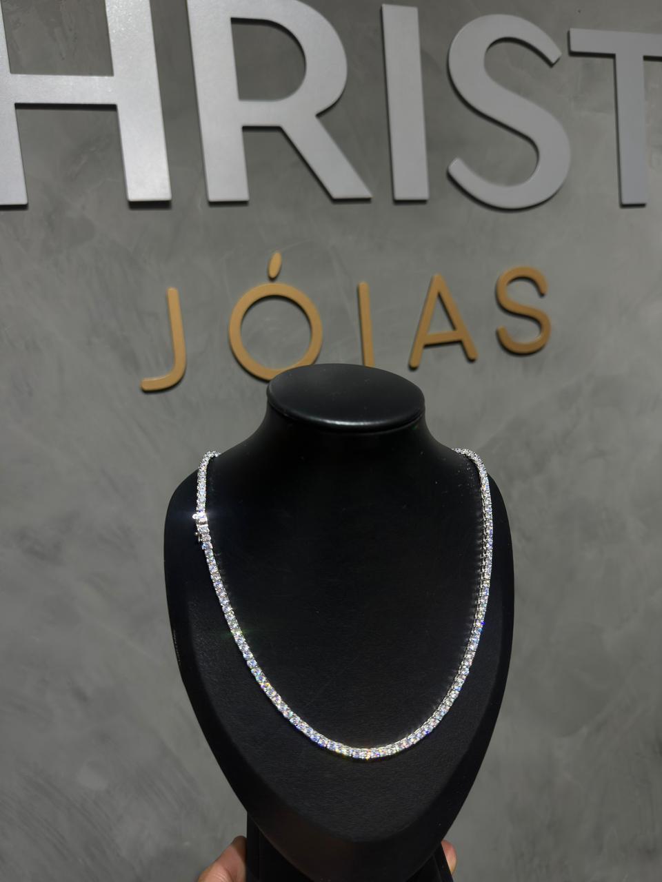 Colar Riviera 3,7mm x 55cm \ Prata 925 com Ródio Pedras Zircónias Italianas