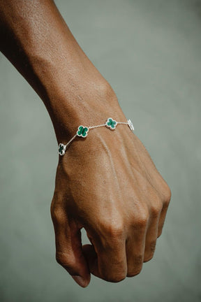 Pulseira Trevo Malaquita / PRATA 925
