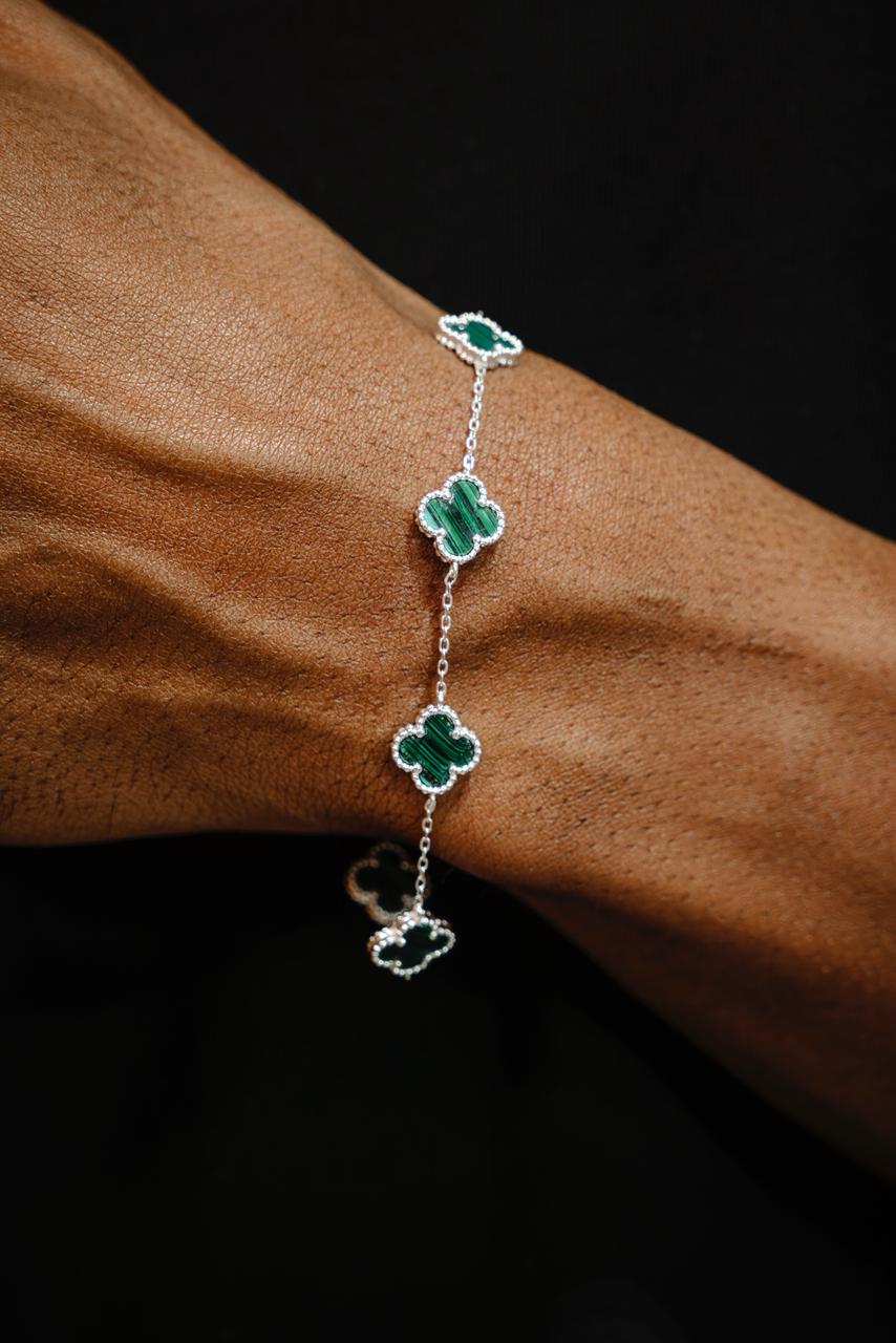 Pulseira Trevo Malaquita / PRATA 925