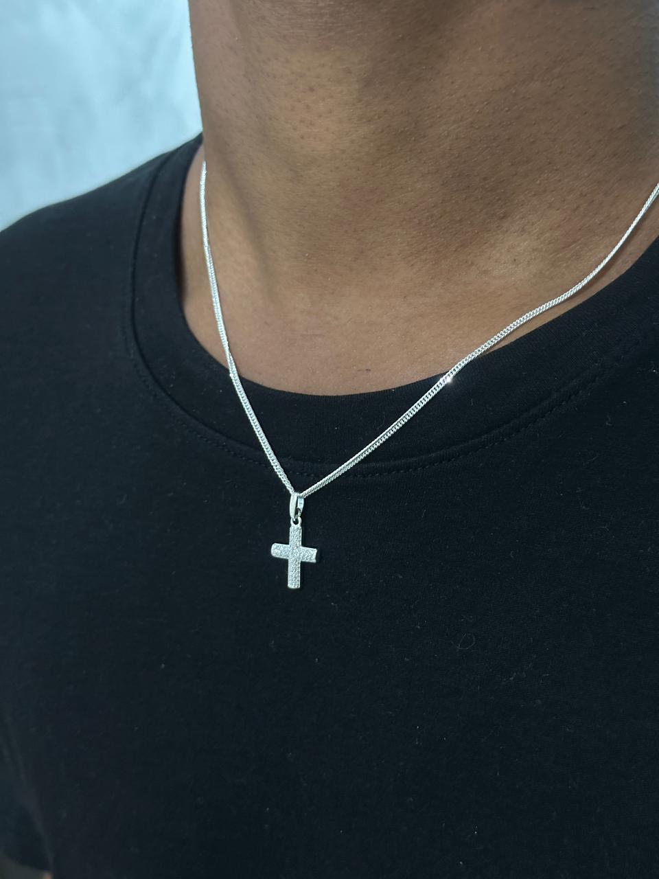 Gargantilha Elo Duplo PRATA 925 Cruz / 50cm