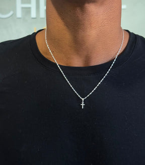 Gargantilha PRATA 925, 50cm Cruz P + BRINDE PULSEIRA CRAVEJADA.