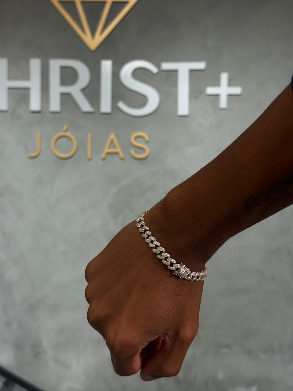 Pulseira Grumet 8mm Cravejada PRATA 925