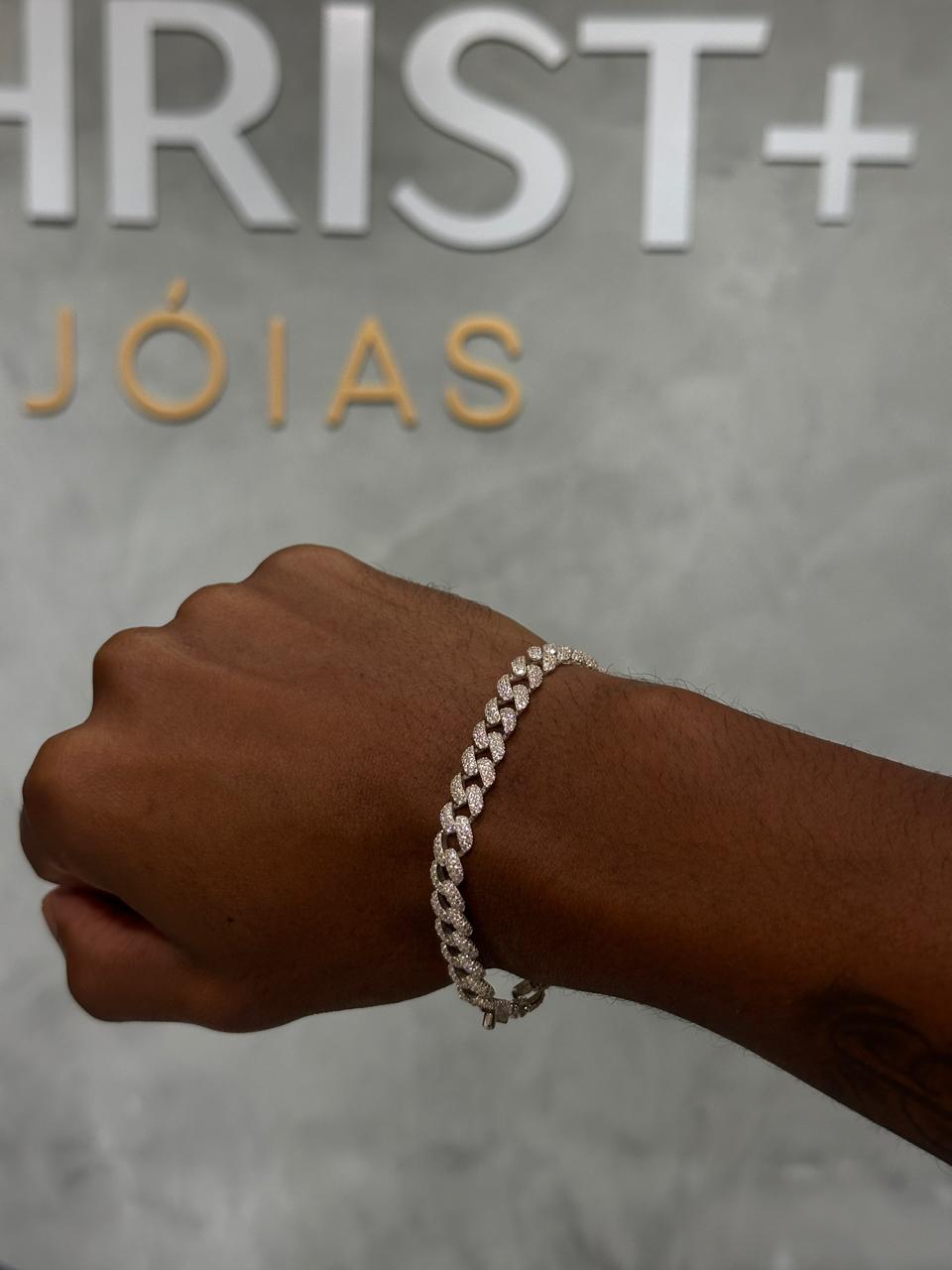 Pulseira Grumet 8mm Cravejada PRATA 925