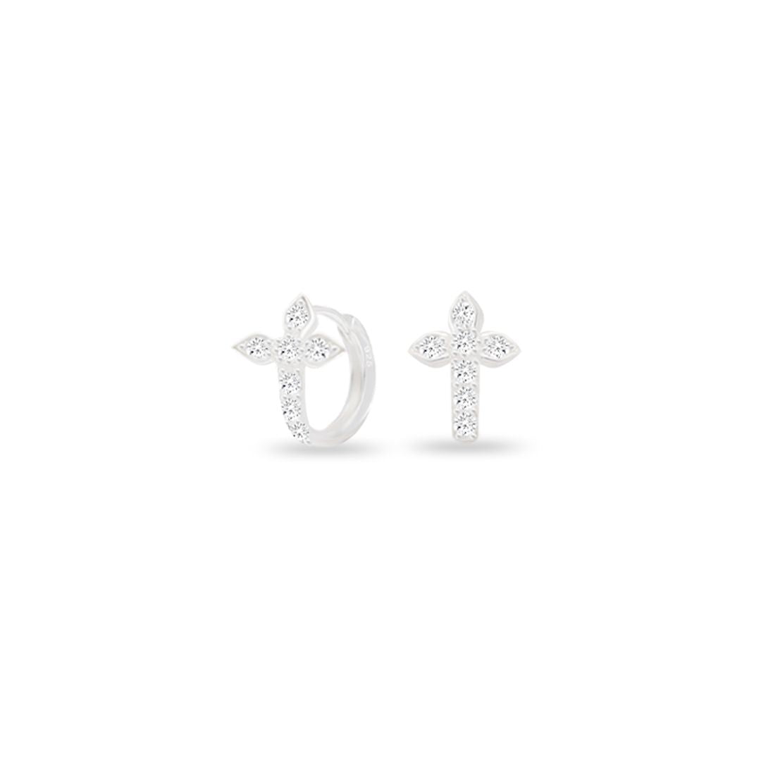 Argola Cruz PRATA 925 Cravejada -